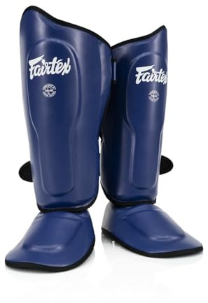 Fairtex SP9 Ultra Ergo Shin Pads | Muay Thai, Kickboxing Shin Guards Made with Syntek Leather (Blue, Medium)