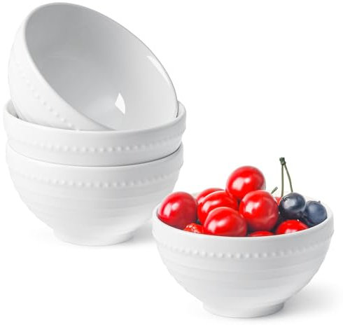 NUTRIUPS Cuencos pequeños de 11 cm, cuencos de cerámica de 300 ml, juego de 4 cuencos de arroz de postre, cuencos de tapas, cuenco blanco para aperitivos