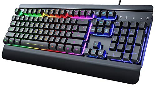 Gaming Tastatur QWERTZ, Handballenauflage Beleuchtet Tastatur mit Kabel USB