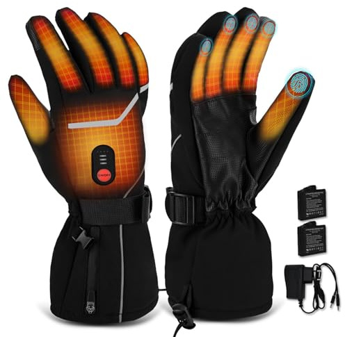 Podazz Guantes Calefactables para Hombres y Mujeres, Guantes Calientes con Batería Recargable de 7,4V 3000mAh, 3 ajustes de Calor para Patinaje, esquí, Ciclismo, Camping(Negro,M)