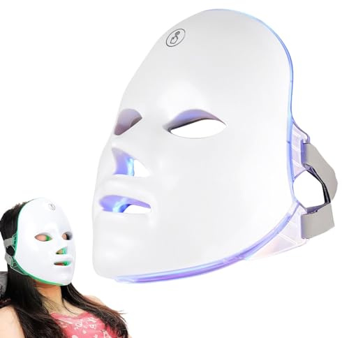 Nbbwwu Máscara de luz para el cuidado facial, 7 colores con luz LED, máscara facial para el cuidado de la piel, máscara de belleza LED recargable para uso doméstico, herramienta de cuidado de la piel