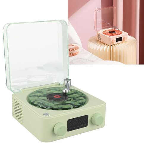 Tocadiscos con luz nocturna y pantalla de hora, receptor multifunción BT 3 en 1, portátil para entretenimiento y decoración (verde)