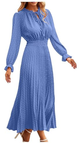 Robe Longue Femme à Pois, Robe De Soiree Manche Longue-Robe Chic Et Elegant Col V Casual Robes Automne Et Hiver Coupe AjustéE Classique Pour Cocktail Ceremonie Mariage InvitéE Dress