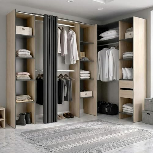 Guardaroba Grande Bestone, Mobile Camera da Letto, Cabina Armadio portabiti, Armadio Appendiabiti, 234x141 h205 cm, Antracite e Rovere