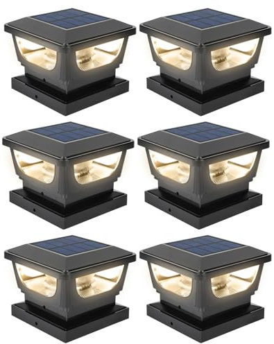 Solar Post Cap Lights for 3x3 Metal/Vinyl & 4x4 Wood Posts, Black-6 Pack