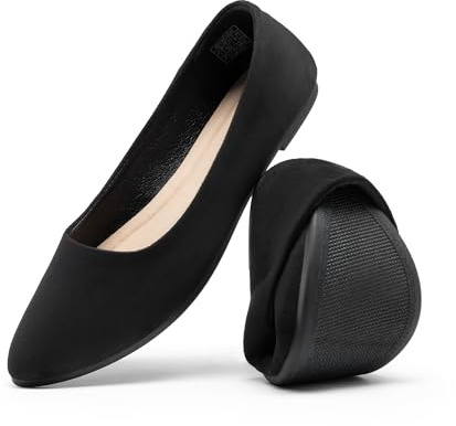DREAM PAIRS Women’s Flats Comfortable Slip On Business Work Office Casual Suede Ballet Flats Pointed Toe Dress Shoes,Size 8,Black,DWUMFA2506
