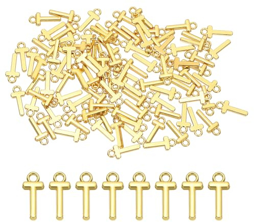 PATIKIL Bokstavsberlock, 100 st alfabetshänge initial berlock bulk söt gör-det-själv för smyckestillverkning armband örhängen halsband nyckelringar hantverk, guldton, bokstav T, Bokstavsberlock