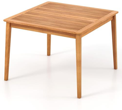 KOMFOTTEU Gartentisch mit 5 cm Schirmloch, Esstisch aus Akazienholz, Holztisch für 4 Personen, Terrassentisch für Garten, Hinterhof, Veranda (Modell 1)