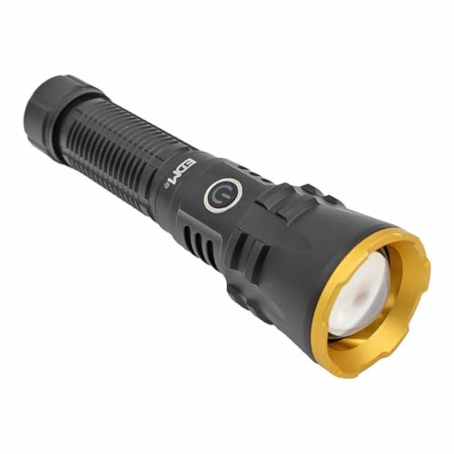EDM Linterna LED de Largo Alcance, 600m, 20W, 1800lm, IP65, 3 Modos, Zoom, Batería 4000mAh, Negro/Dorado