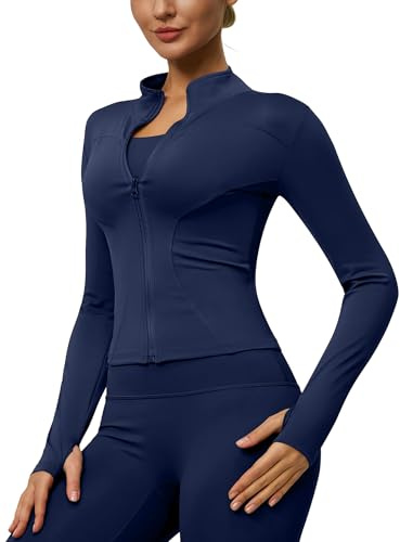 Heersan Giacca Sportiva Donna, Felpa con Zip per Yoga Palestra Running, Fitness T-Shirt Crop Top con Fori per i Pollici, Traspirante Vestito Sportivo