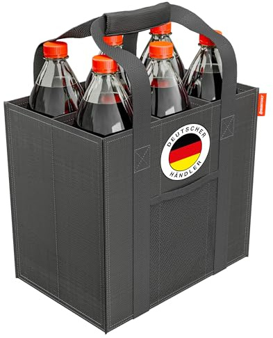 ATHLON TOOLS Flaschenträger 6 Flaschen je 1,5L – Faltbare, Wasserabweisende Einkaufstasche mit Trennwänden und Griffen – Flaschentasche für Wasser, Wein & Bier – Schwarz