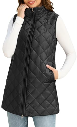 Yuson Girl Chaleco Mujer Acolchado Ligero Chalecos Exteriores sin Mangas Chaleco de Entretiempo para Primavera y Otoño Cuello Alto Elegantes Chalecos Cremallera con Bolsillos