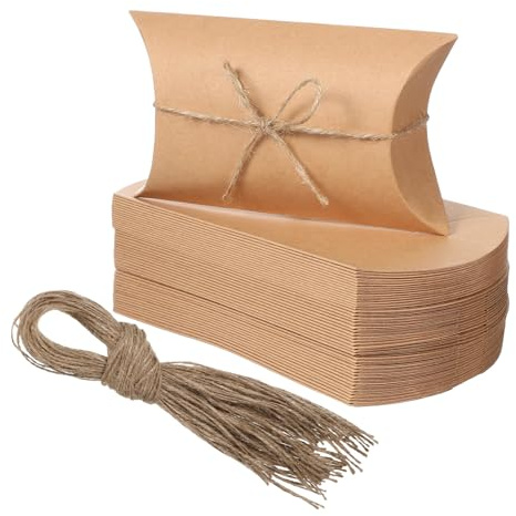 GARIOUANS 150 St Kraftpappers Kuddformade Presentaskar med Jutetråd Små Godislådor för Bröllop Födelsedag Julklappar och Festgåvor Kompakta och Lättmonterade Kraft Candy Box