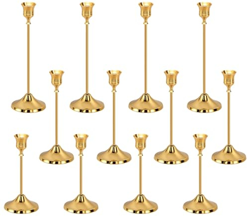 Ljusstake guld, 12 stycken ljusstakar kronljus ljushållare gyllene, vintage ljuskandelaber bröllop ljusstativ för bord bröllop inflyttningsgåva jul