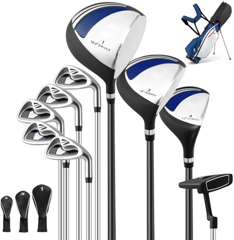 COSTWAY Juego de Palos de Golf/Madera de Fairway/Híbrido/Hierros 6 7 8 9 y Bolsa de Transporte Juego de Golf (Azul Claro)