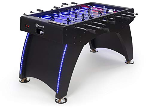 Klarfit Arrowhead Tischkicker - Kickertisch mit automatischer Torzählung, Tischfussball Spielfeld mit LED-Beleuchtung, solide Konstruktion, Spielfeld: 117 x 68cm, Edelstahl-Hohlstangen, schwarz