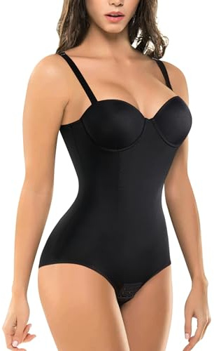 BRABIC Bodysuit Shapewear for Women Tummy Control Dress Backless Bodysuit Tops Body Shaper with Built-in Bra (Black, Small)