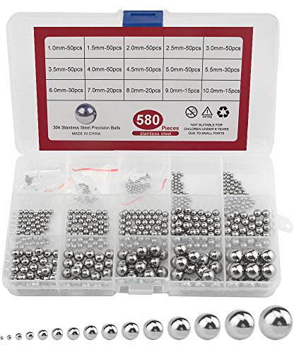 BGTXINGI 580 Stück 15 Arten 304 Edelstahl Präzisions-Chromstahl Kugellager Sortiment Kit für von Fahrrad