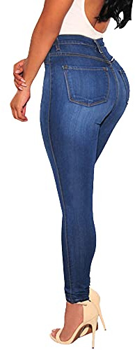 FISCLOSIN Women Colombian Design,Butt Lift,Sexy Skinny Jeans,Stretch Denim Pants,Blue,Large