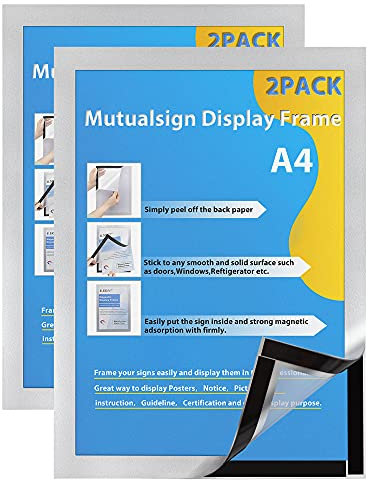 Mutualsign Magnetrahmen Info-Rahmen A4 Selbstklebender Magnettasche Informationsrahmen magnetisch, Wand und Fenster Info-Rahmen. (Silber, 2 Stück)