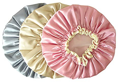 Duschhauben, 3 Stück doppellagige wasserdichte Duschhauben für Damen, wiederverwendbar, für Salon, Spa, Reisen, Hotel, Dusche, Küche (Champagner, Bohnenpaste und Grau)