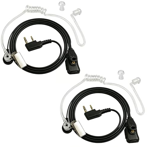 HYS 2-polig dold säkerhetsradioenhet hörlursheadset PTT för Retevis Baofeng UV5R BF-888S Kenwood Walkie Talkie (2 stycken)