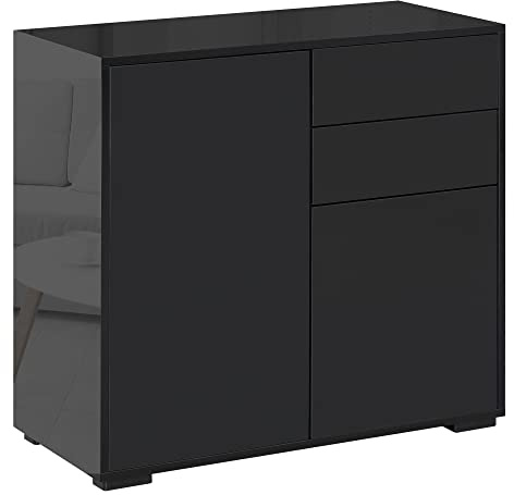 HOMCOM Mobiletto 2 Cassetti e 2 Ante, Apertura a Pressione, Mobile con 2 Cassetti e 2 Ante per Casa e Ufficio, 79x36x74cm, Nero Opaco
