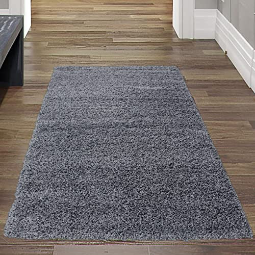 Teppich-Traum Flauschiger Shaggy Läufer Bettumrandung | pflegeleicht & strapazierfähig | in anthrazit, Größe 60x110 cm