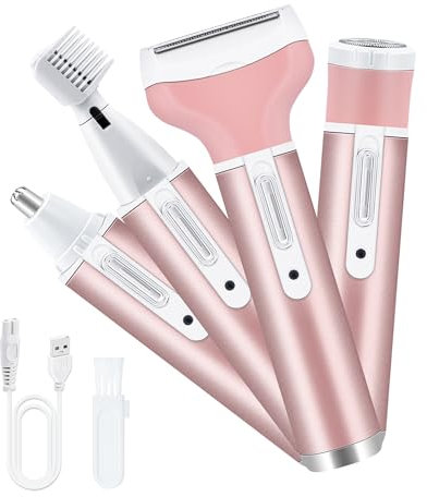 Mcbazel Gesichts-Epilierer, 4-in-1 USB wiederaufladbarer Haarentferner, Epilierer, schnurloser Elektrorasierer für Gesichts- und Körperhaarentfernung, Augenbrauen-Trimmer Rosa