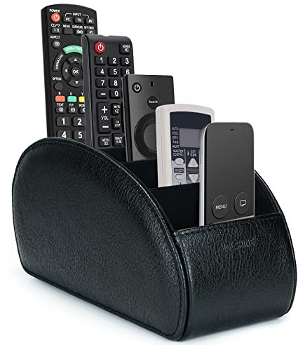 molshine Halter für Fernbedienung mit 5 Fächern,Fernbedienungshalter aus PU-Leder für Büroorganisation,TV-Fernbedienung,Heizungsregler,Mediaplayer,Bürobedarf,Make-up-Pinsel (Black)