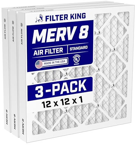 Filter King Air Filter 12 x 12 x 1 | 3-pack | MERV 8 HVAC veckade AC ugnsfilter | faktisk storlek 11,5 x 11,5 x ,75