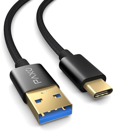PAXO Cavo USB C 1m, 10 Gbit/s (1,25 GByte/s), USB 3.2 Gen2 (3.0, 3.1), cavo di ricarica e cavo dati USB tipo C, nero