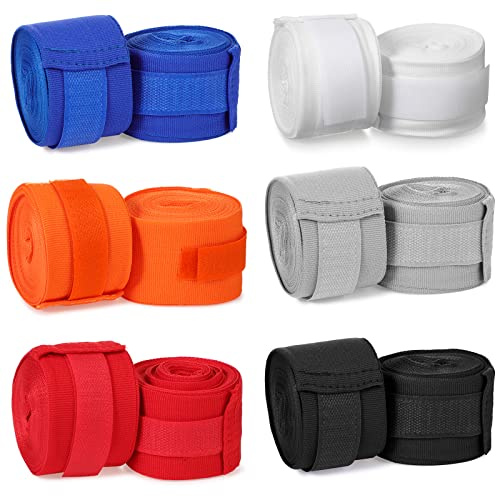 Junkin 6 Pairs Boxing Hand Wraps for Boxing Wraps Wrist Pugilism Handwraps for Men Women Kickboxing Muay Thai MMA(Red, Dark Blue, White, Black, Orange, Gray,180 Inch)