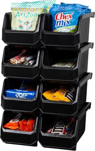 ReadySpace Plastic Containers for Organizing and Storage Bins for Closet, Kitchen, Office, Garage or Pantry Organization, Stackable Bins, Medium (11 x 5 x 5.5), 8-Pack, Black
