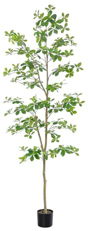 Bellacat Faux Black Olive Tree 7ft, Tall Faux Trees Indoor with Natural Trunk and Realistic Leaves. 7 Feet(84in) Artificial Tree for Home Office Décor.