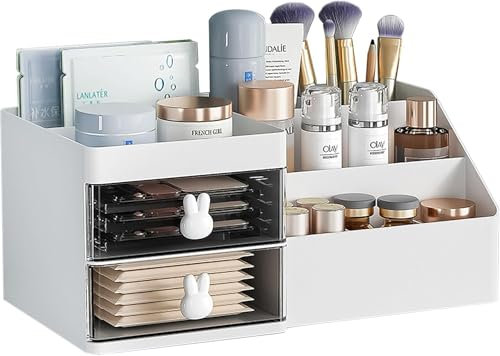 DUOJIN Make Up Organizer Kosmetik Aufbewahrungsbox Schminktisch Kosmetik Organizer mit Schublade, Make-up Schminkbox mit Schubladen für Dresser, Schlafzimmer, Badezimmer (weiß)