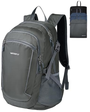 WATERFLY Rucksack Faltbar Wanderrucksack 28L: Tagesrucksack Faltrucksack Leicht Trekkingrucksack Klapprucksack mit Nassfach für Outdoor Wandern Reisen Camping Herren Damen