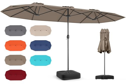 RELAX4LIFE Ombrellone Doppio da Giardino con Base, Ombrellone da Balcone con Apertura a Manovella, Tetti Ventilati, Parasole da Esterno per Patio, Cortile, Ristorante o Bar (Caffè, 393 x 198 cm)