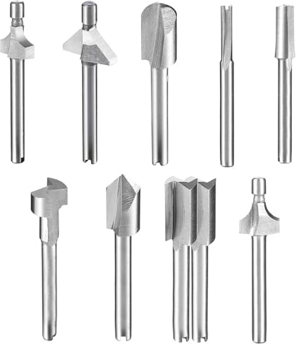 Caelum Router Carbide Engraving Bits for Dremel, 10 Pcs HSS Router Bit Set with 1/8(3mm) Shank for Rotary Tools, Tools for DIY Woodworking, Edge Grooving, Drilling, Trimming, Carving