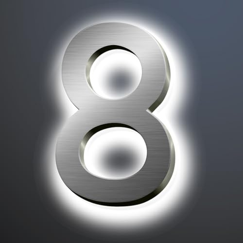 Números de Dirección Iluminados LED Retroiluminados Para Casa, Número de Casa Moderno de Acero Inoxidable Para Exterior, Señal de Dirección de Casa Iluminada, Números de Casa de Metal