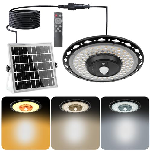 CREATESTAR Lampada a Sospensione Solare per Esterni, 3000LM Lampada Solare da Esterno con Telecomando, IP65 Impermeabile Lampade Solari con Cavo da 5M per Padiglione Terrazzato Garage