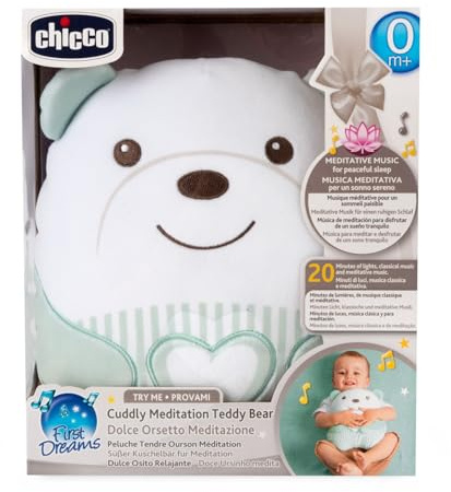 Chicco Peluche Tenero Orsetto, Morbido Peluche Elettronico per Bambini, Imbottitura Morbida, 20 Minuti di Musica Rilassante e Meditativa, Luce Soffusa, Lavabile in Lavatrice, 0 Mesi +, Verde