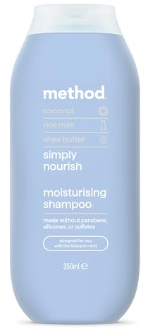 Method Moisturising Shampoo, Simply Nourish, Coconut, Rice Milk & Shea Butter Scent, Sulphate-Free, 350ml