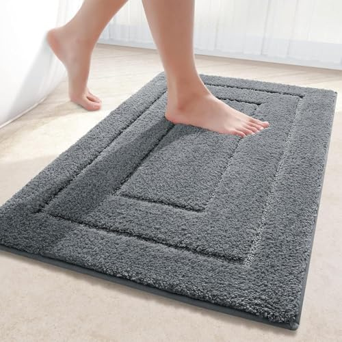 smiry Microfibre Bath Mat, Extra Soft Absorbent Bathroom Mat, Non-Slip Fluffy Rugs for Shower Floor, Machine-Washable Bath Rug Foot Mat, 40 x 60 cm, Dark Grey