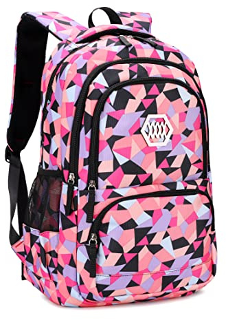 Bansusu Geometric Print Backpacks for Girls Boys School, Capacity School Girls Backpacks for Kids Water-resistant Bookbags, Black-L