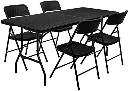 AMANKA Ensemble de Meubles de Jardin - Table de 180 cm avec 4 chaises - Pliable Aspect Rotin Noir