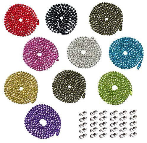 10 Brins 60cm Chaîne à billes en acier inoxydable avec 30 connecteurs de chaîne à billes en fer Inoxydable Chaîne Boule Fer pour la Fabrication de Bijoux Bricolage