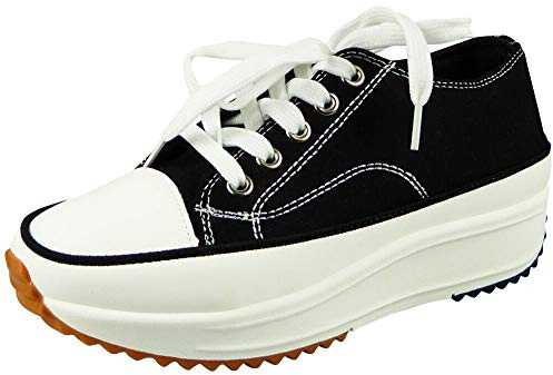 LoudLook Ladies Flatform Canvas Trainers Classic High Top Comfy Summer Lace Up Shoes Sizes Black 4