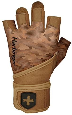 Harbinger Pro Wristwrap Gloves 2.0 for Weightlifting, Training, Fitness, and Gym Workouts with Wrist Support - Men's Tan Camo X-Large