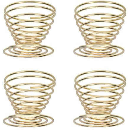 KOMUNJ Lot de 4 coquetiers en acier inoxydable - Mini fil à ressort - Porte-œufs - Séchoir à linge - Poudres - Étagère de rangement pour cuisine, doré